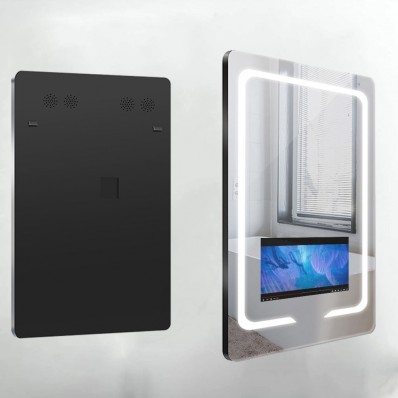BYECOLD Espejo de baño inteligente con pantalla meteorológica habilitada  para Bluetooth Wi-Fi, 48 x 24 pulgadas, sin niebla, espejo de tocador con  luz