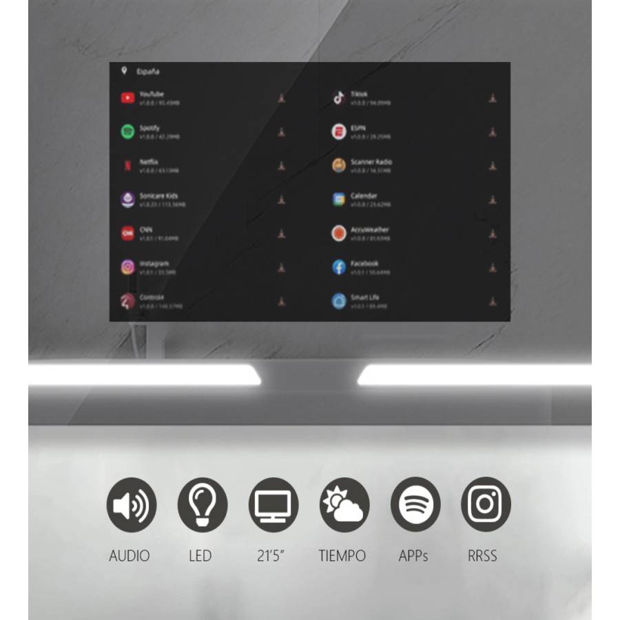 Espejo inteligente V50 con pantalla táctil HD 21,5” | VOGO