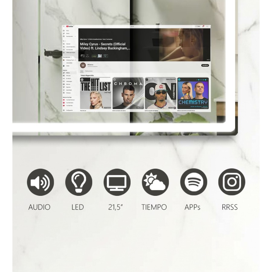 Espejo baño con Pantalla HD y Antivaho | Controla Música y Apps