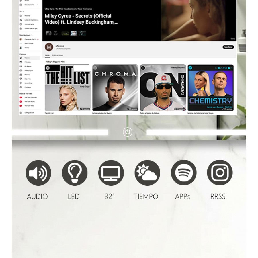 Espejo pantalla TV oculta | Pantalla HD, Música, Video y Apps