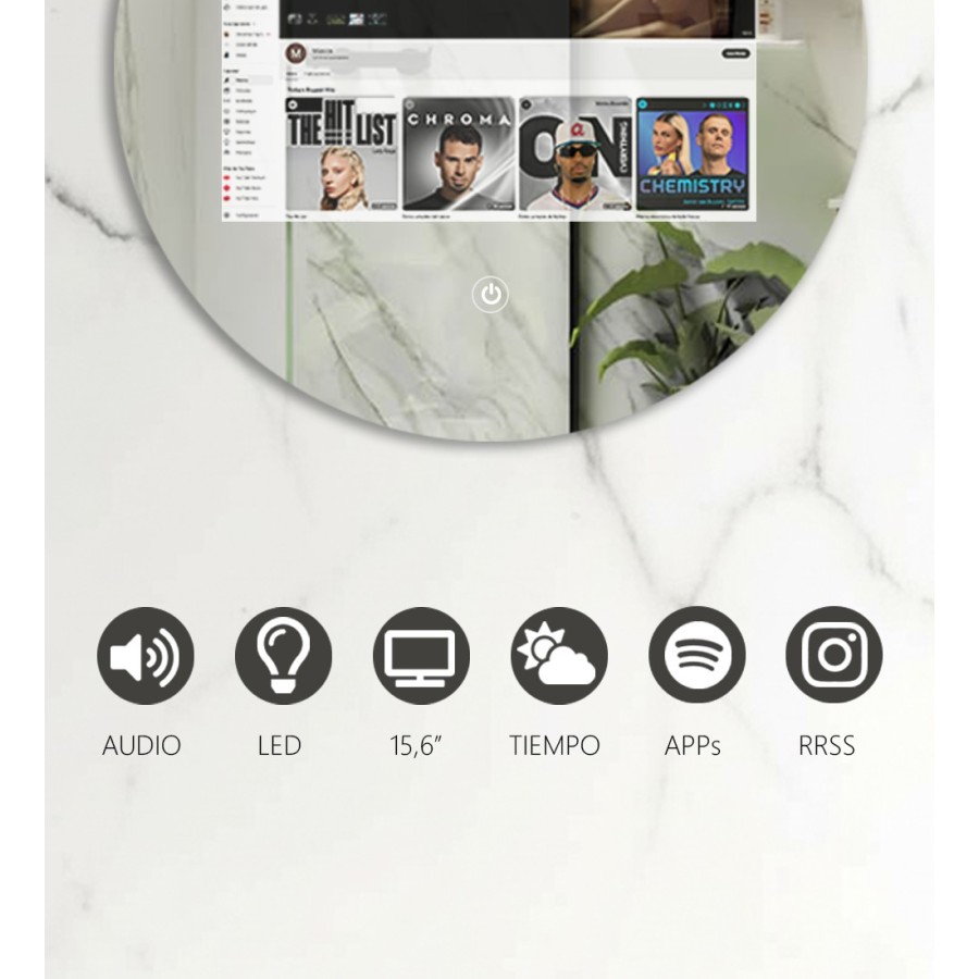 Espejo inteligente redondo T60 con pantalla táctil | VOGO
