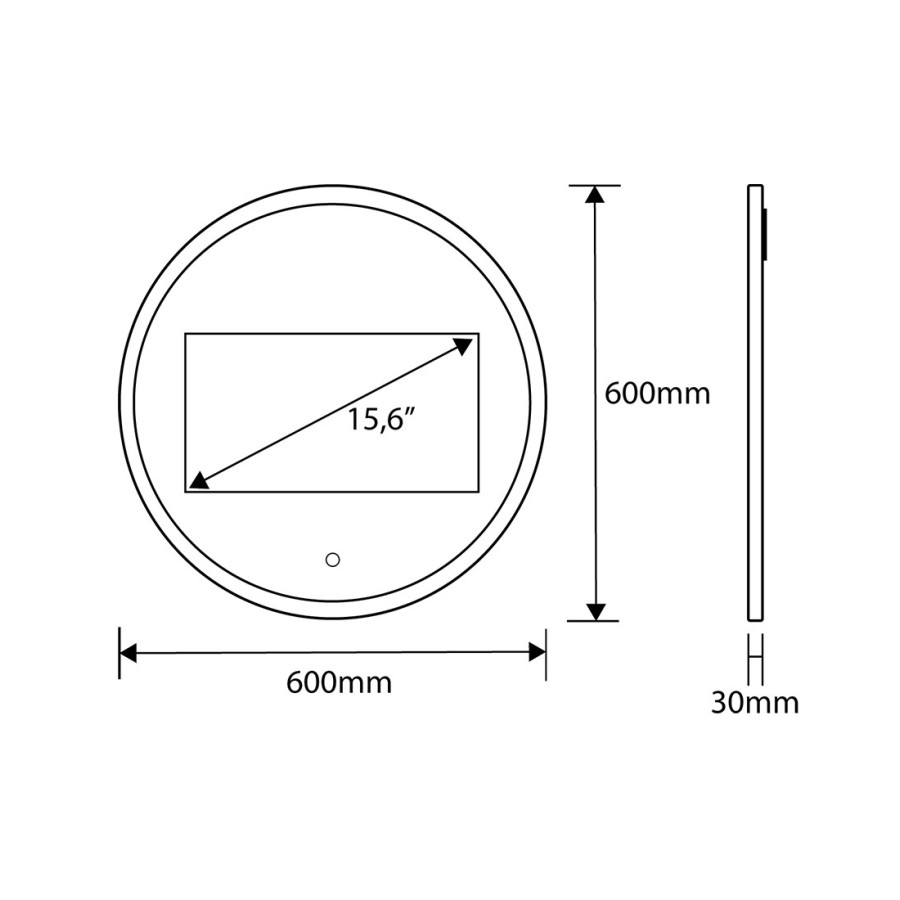 Espejo redondo 60cm con Pantalla Táctil HD | Música, Apps y Luz LED