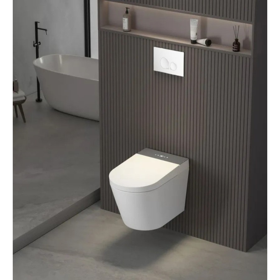 W230 Toilette suspendue avec rack - Bouton blanc