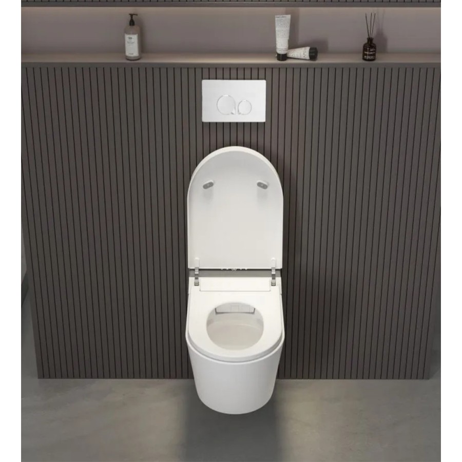 W230 Toilette suspendue avec rack - Bouton blanc