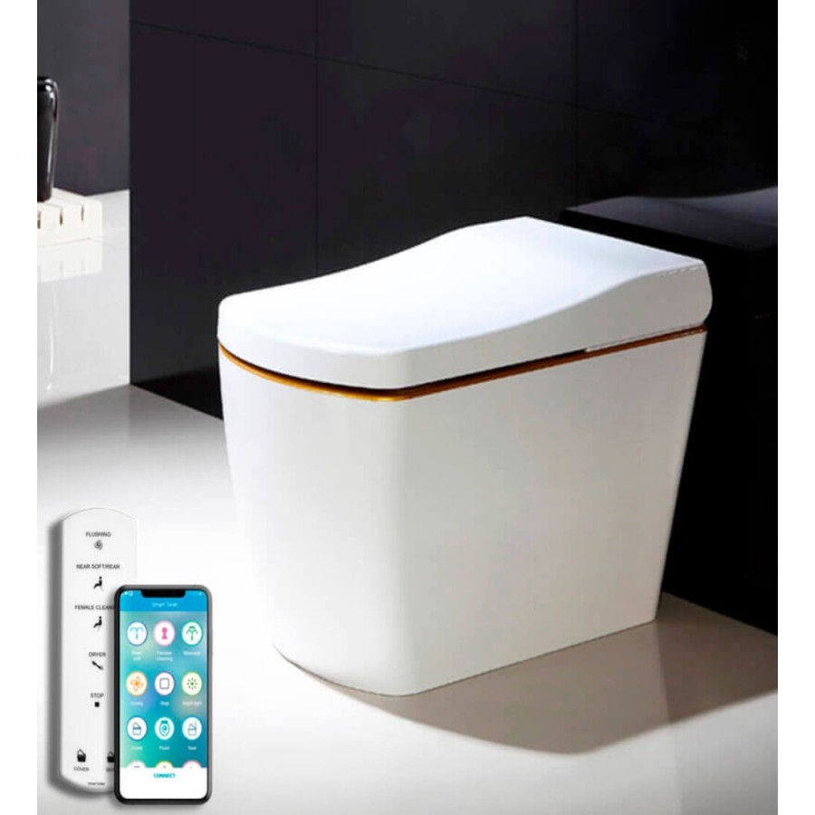 VOGO S310 - Wc de estilo japonés blanco y dorado