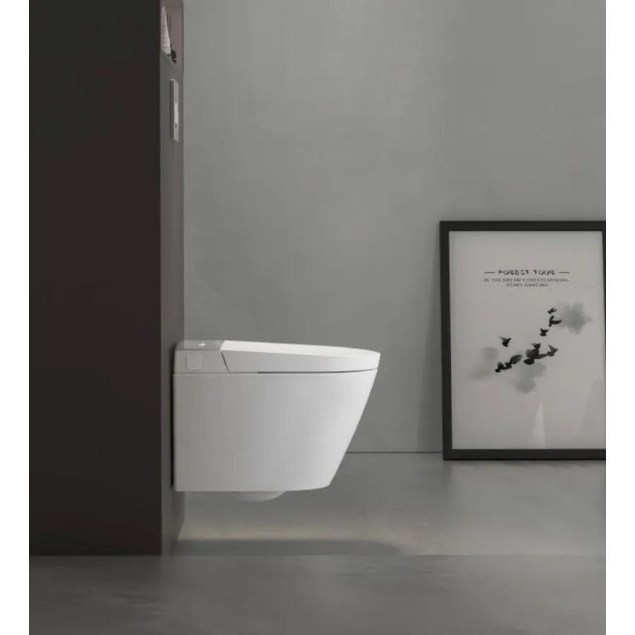 W230 Toilette suspendue avec rack - Bouton blanc