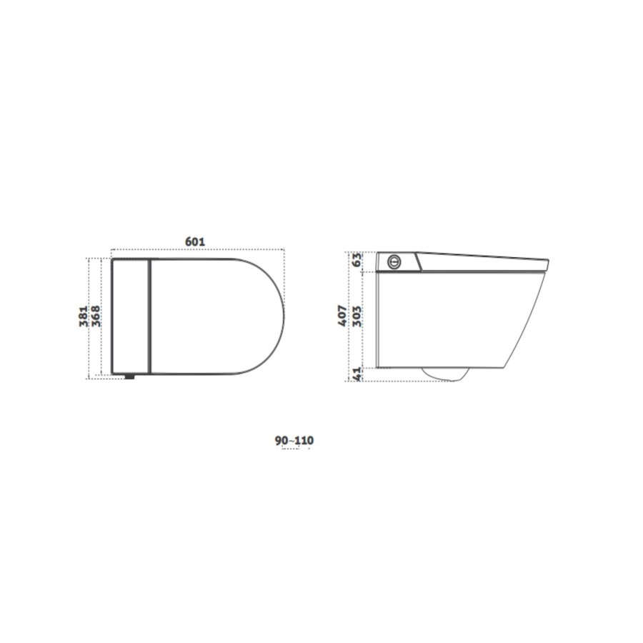 W230 Toilette suspendue avec rack - Bouton blanc