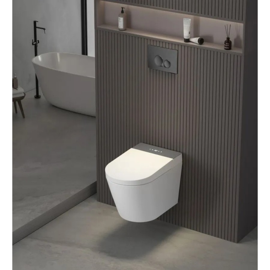 W230 Toilette suspendue avec rack - Bouton noir