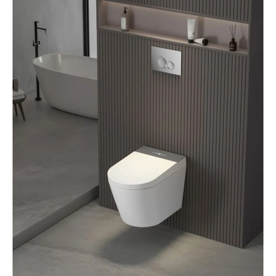 W230 Toilette suspendue avec rack - Bouton argent