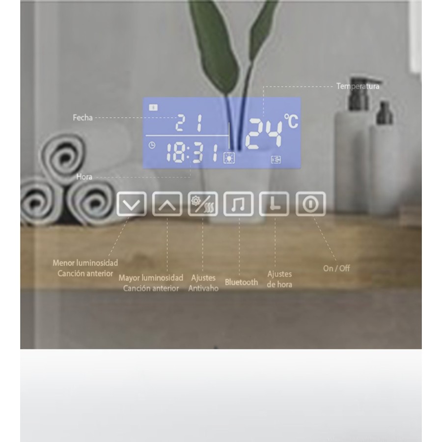 Espejo digital vertical K15050 con LED y Bluetooth | VOGO