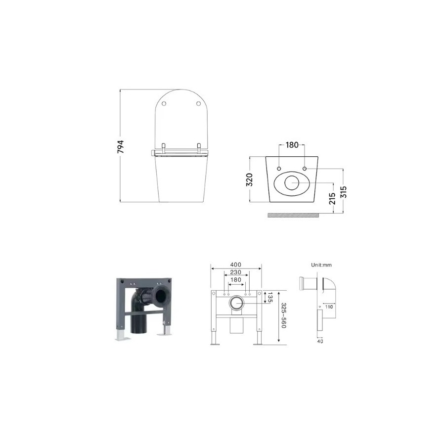 Sanita inteligente - W280 suspensa na parede em cinzento/branco